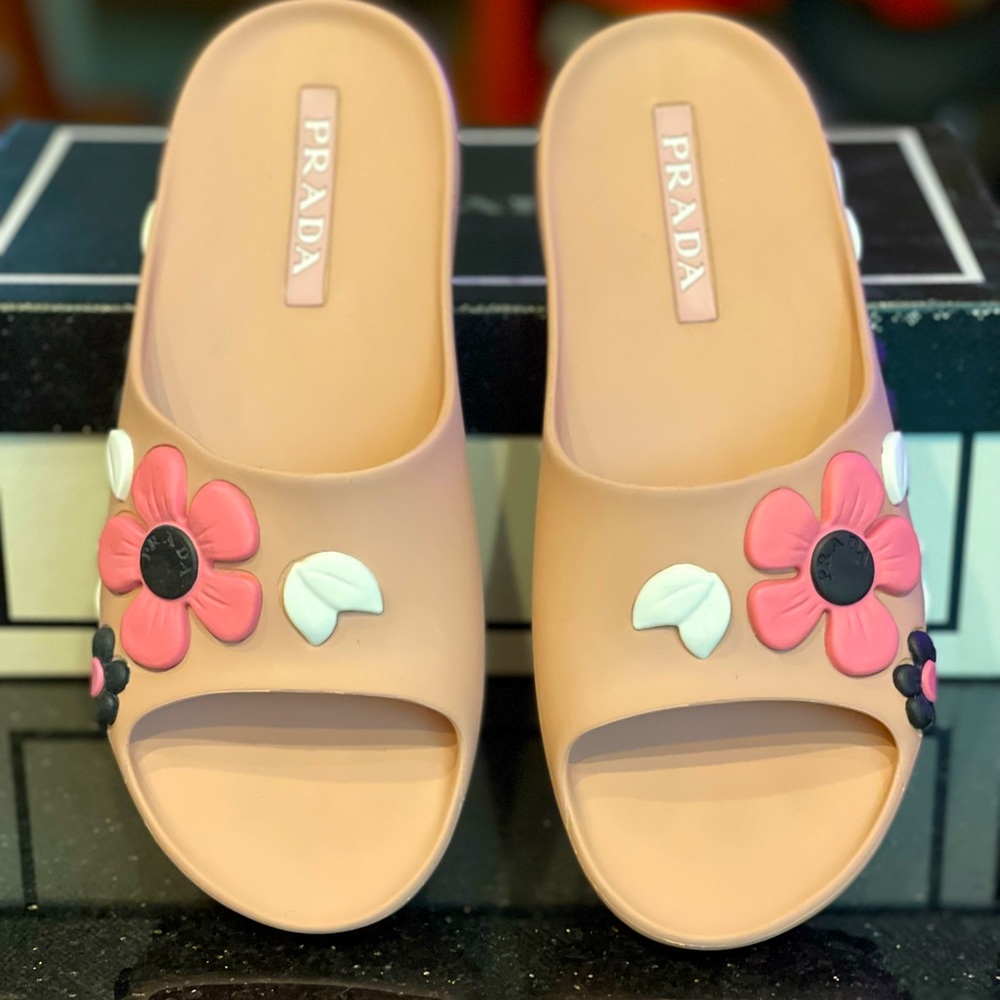 Prada Flower Rubber Pool Slides